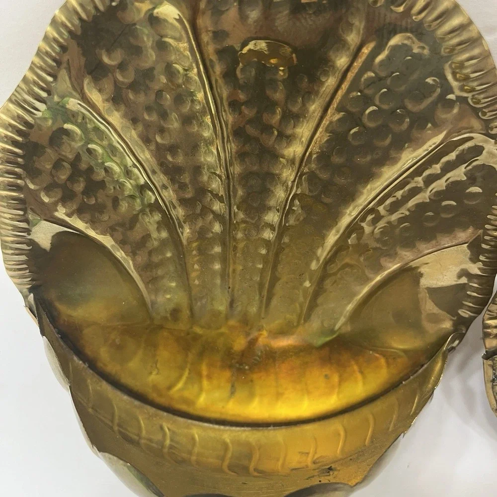 Vintage Solid Brass Wall Pockets Set Of 2 Hollywood Regency Polished Shell 6.5